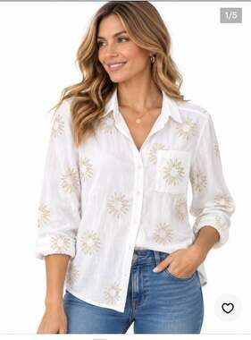 Calypso St Barth Sunburst White Button Up Top Shirt 100% Cotton size L